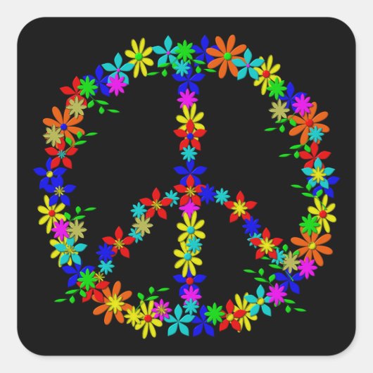 Peace Symbol Flower Power Vierkante Sticker (Voorkant)