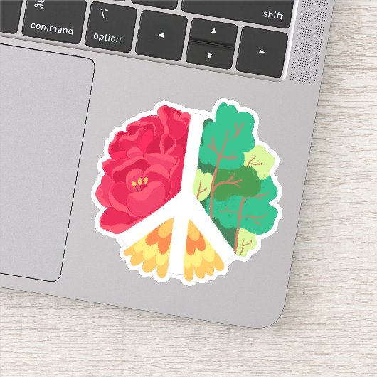 PEACE SYMBOL - Groen bos en rode bloemen Sticker (Detail)