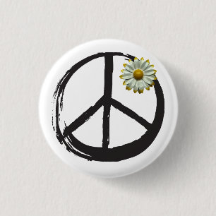 Peace Symbol Hippie Love 1960 Sign Daisy Love Ronde Button 3,2 Cm