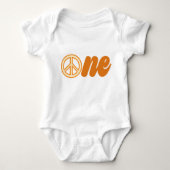 Peace Symbol Retro 70's Oranje 1-jarige verjaardag Romper (Voorkant)