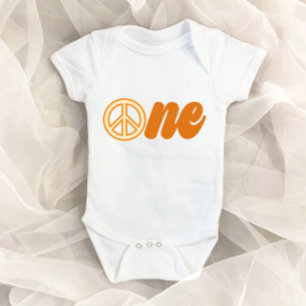 Peace Symbol Retro 70's Oranje 1-jarige verjaardag Romper