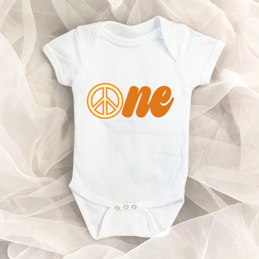 Peace Symbol Retro 70's Oranje 1-jarige verjaardag Romper