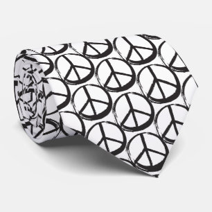 PEACE-symbool - 60s Hippie Elegant Black White Stropdas