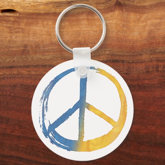 PEACE Symbool Blauw Geel Stand met Oekraïne Sleutelhanger (Voorkant)
