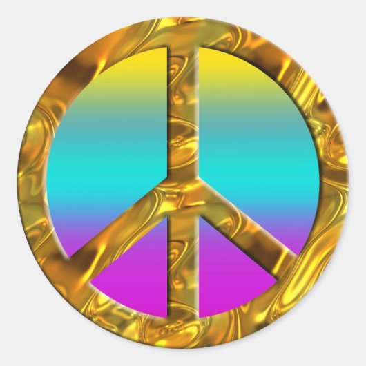PEACE-symbool - GOLD | gekleurde lijnen Ronde Sticker (Voorkant)