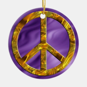 PEACE-symbool - GOLD Lijngolven Keramisch Ornament