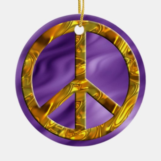 PEACE-symbool - GOLD | Lijngolven Keramisch Ornament (Voorkant)