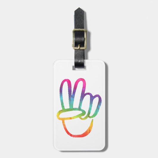 PEACE-symbool Hippie Stropdas-Dye 60s Love V Hand Bagagelabel (Voorkant verticaal)