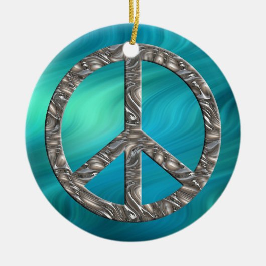 PEACE-symbool - SILVER | Blauwgolven Keramisch Ornament (Voorkant)