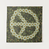 PEACE Symbool Teken - Hippie Flower Daisy Camoufla Wandkleed (Voorkant (horizontaal))