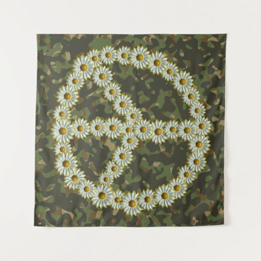 PEACE Symbool Teken - Hippie Flower Daisy Camoufla Wandkleed (Voorkant (horizontaal))