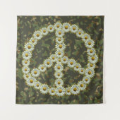 PEACE Symbool Teken - Hippie Flower Daisy Camoufla Wandkleed (Voorkant)