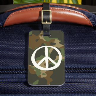 PEACE Symbool Teken - Hippie Groen Khaki Camouflag Bagagelabel
