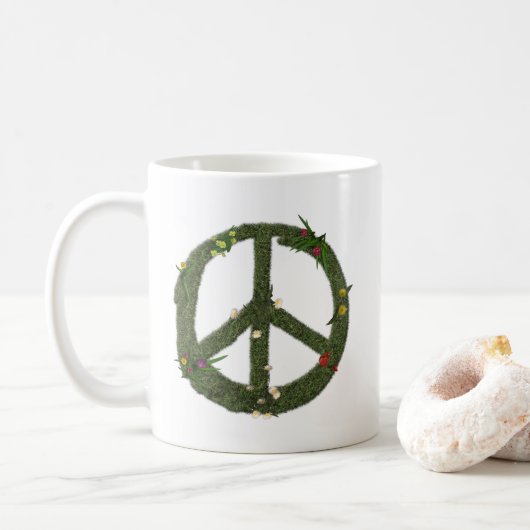 PEACE-symbool van Real Grass Flowers Hippie 60s Si Koffiemok (Met donut)