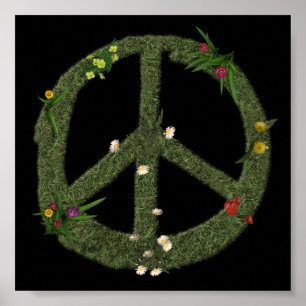 PEACE-symbool van Real Grass Flowers Hippie 60s Si Poster