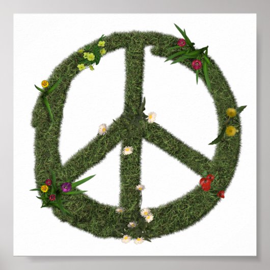 PEACE-symbool van Real Grass Flowers Hippie 60s Si Poster (Voorkant)