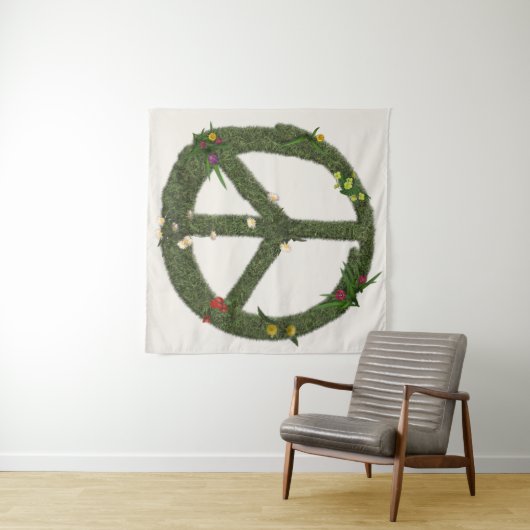 PEACE-symbool van Real Grass Flowers Hippie 60s Si Wandkleed (In Situ (horizontaal))