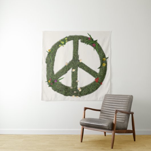 PEACE-symbool van Real Grass Flowers Hippie 60s Si Wandkleed (In situ)