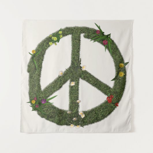 PEACE-symbool van Real Grass Flowers Hippie 60s Si Wandkleed (Voorkant)