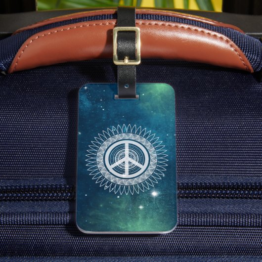 PEACE-teken symbool Mandala Space Lacy Hippie Spac Bagagelabel (Voorkant Insitu 2)