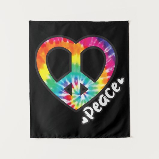 Peace Tie Dye  Heart Hippie Retro Groovy Wandkleed (Voorkant)
