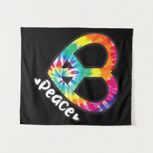 Peace Tie Dye  Heart Hippie Retro Groovy Wandkleed (Voorkant (horizontaal))