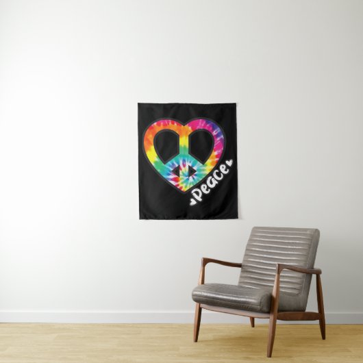Peace Tie Dye  Heart Hippie Retro Groovy Wandkleed (In situ)
