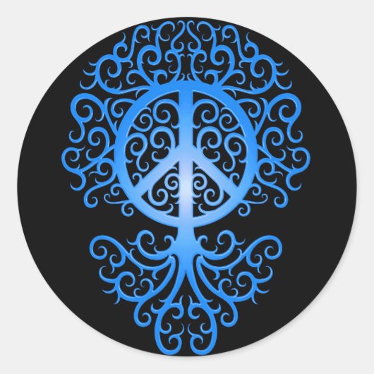 Peace Tree, blauw en zwart Ronde Sticker (Voorkant)