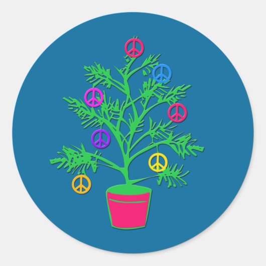 Peace Tree-feestdag met vredessymbolen Ronde Sticker (Voorkant)