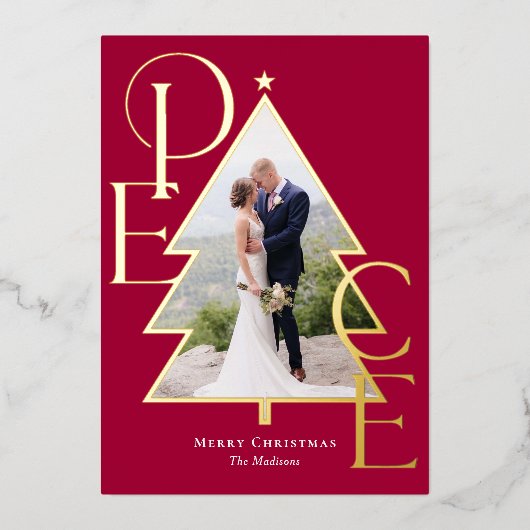 Peace Tree REAL FOLIE Moderne vakantie fotokaart Folie Feestdagenkaart (Voorkant)