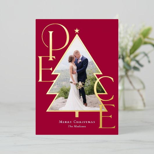 Peace Tree REAL FOLIE Moderne vakantie fotokaart Folie Feestdagenkaart (Staand Voorkant)