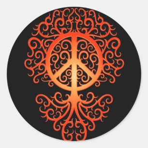 Peace Tree, rood en zwart Ronde Sticker
