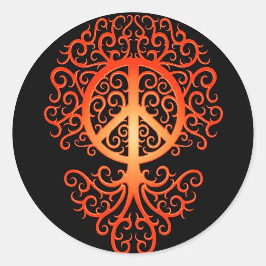 Peace Tree, rood en zwart Ronde Sticker (Voorkant)