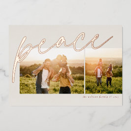 Peace twee foto eenvoudig roos gouden kerst folie feestdagenkaart