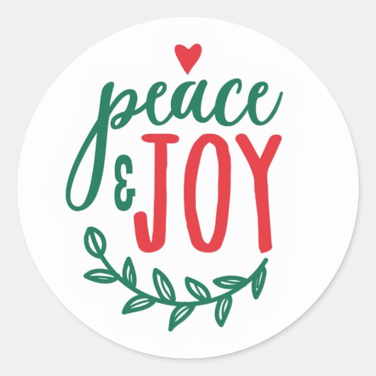 Peace & Vreugde - Schattige typografie Kerstmis Ronde Sticker (Voorkant)