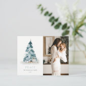 Peace Waterverf Pine-kerstboom Gift-foto Feestdagenkaart (Staand voorkant)