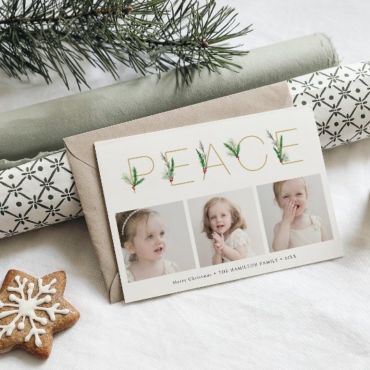 Peace Waterverf Springs Christmas Three Foto Feestdagenkaart