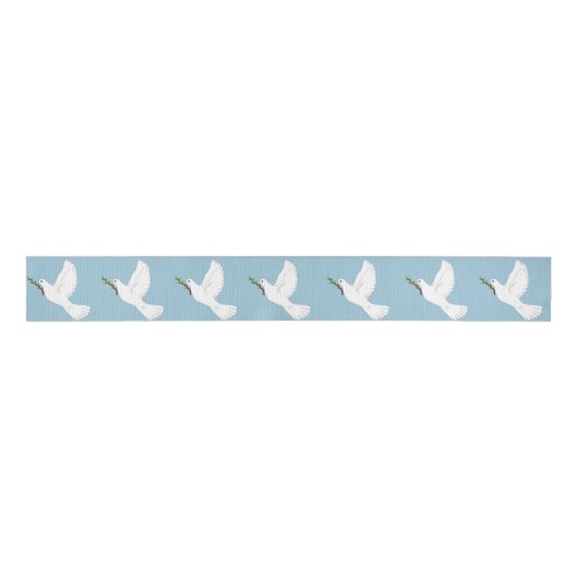 Peace White Dove met Olive Branch Gift Ribbon Grosgrain Lint (Voorkant)