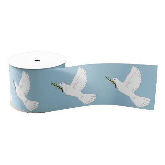 Peace White Dove met Olive Branch Gift Ribbon Grosgrain Lint (Spoel)