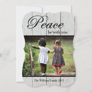 Peace White Wood Holiday Fotogroet Feestdagenkaart