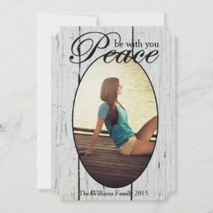Peace White Wood Holiday Fotogroet Feestdagenkaart