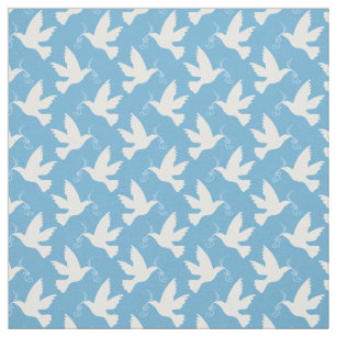 Peace witte duiven met blauw lint patroon stof