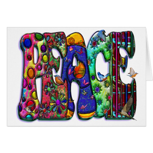 Peace Word Art Birds en Butterflies (Voorkant Horizontaal)