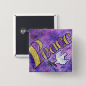 Peace Word Art Button Pin Pendant (Square) (Voorkant /achterkant)