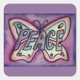 Peace Word Art Paarse vlinder sticker Stickers