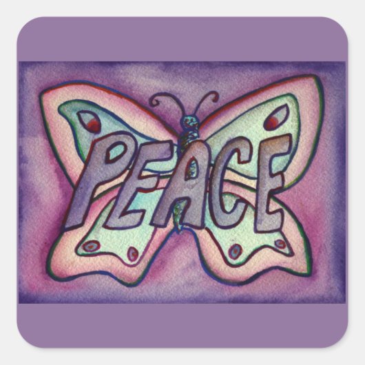 Peace Word Art Paarse vlinder sticker Stickers (Voorkant)