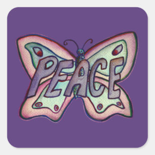 Peace Word Art Paarse vlinder Sticker stickers
