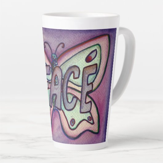 Peace Word Art Paarse Vlinder Wing Cup Latte Mok (Rechterhoek)