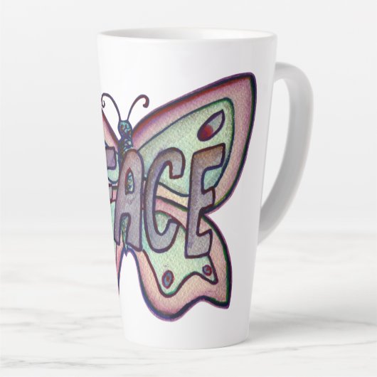 Peace Word Art Paarse Vlinder Wing Cup Latte Mok (Rechterhoek)
