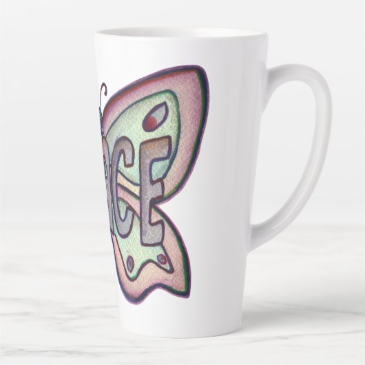 Peace Word Art Paarse Vlinder Wing Cup Latte Mok (Rechts)